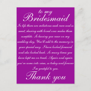 Carte Postale Bridesmaid Merci