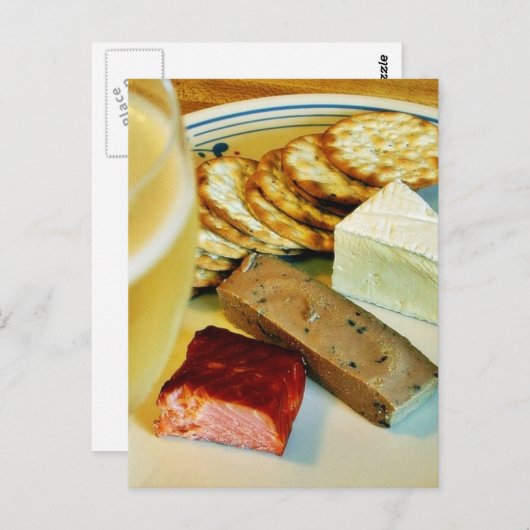 Carte Postale Brie Fromage Saumon Fumé Pate Crackers Champagne (Devant / Derrière)