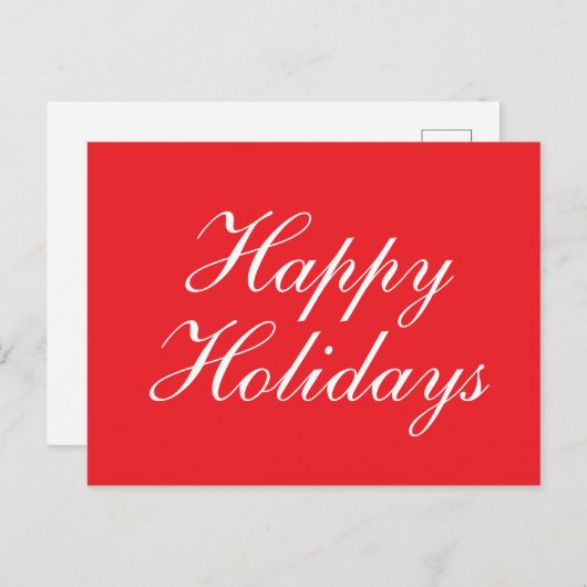 Carte Postale Bright Red Plain Elegant Happy Holidays Message (Devant / Derrière)