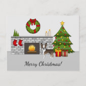 Carte Postale Brindle Boston Terrier Dans Une Salle De Noël Fest (Devant)