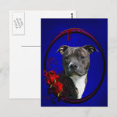 Carte Postale Brindle pitbull avec rose (Devant / Derrière)