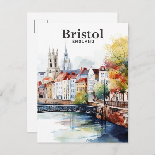 Carte Postale Bristol Angleterre Aquarelle Peinture Voyage (Devant / Derrière)