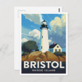 Carte Postale Bristol Rhode Island Lighthouse Art (Devant / Derrière)