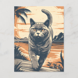 Carte Postale British-Shorthair-Cat sur une plage tropicale
