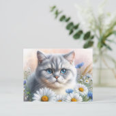 Carte Postale British Shorthair Floral Cat Portrait (Debout devant)