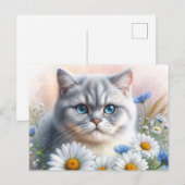 Carte Postale British Shorthair Floral Cat Portrait (Devant / Derrière)