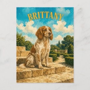 Carte Postale Brittany, Art du Chien à l'Aquarelle Vintage