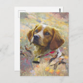 Carte Postale Brittany Spaniel Art, Chasse de faisan (Devant / Derrière)