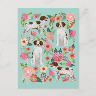 Carte Postale Brittany Spaniel Dog Vintage Florals Art