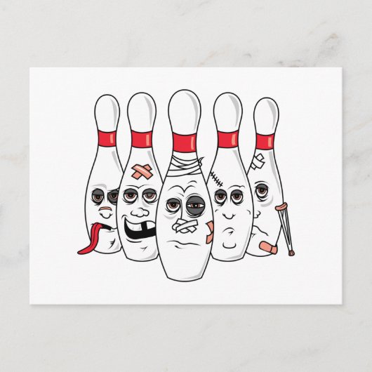 Carte Postale broches de bowling blessées cassées (Devant)