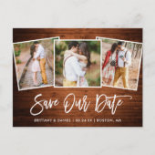 Carte Postale Brochure moderne Script Bois Économisez Notre Date (Devant)