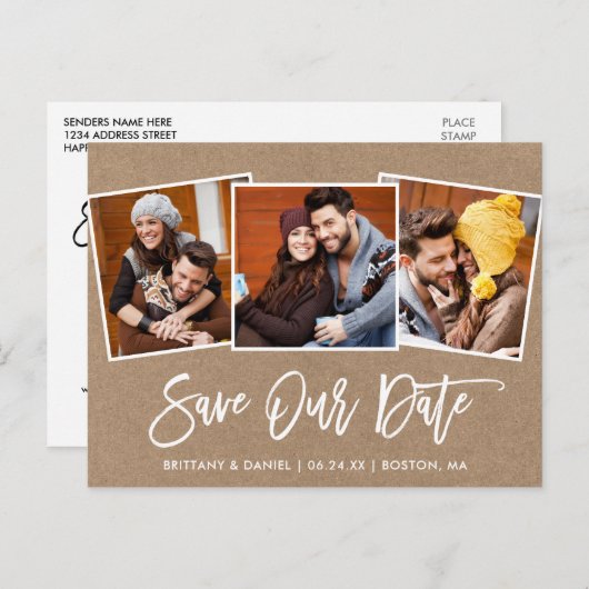 Carte Postale Brochure moderne Script Kraft Sauver Notre Date 3 (Devant / Derrière)