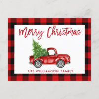 Brochure rouge Script Camion Vintage Noël Plaid