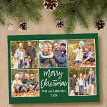 Carte Postale Brochure Script Noël Famille 5 Photo Vert<br><div class="desc">Script moderne Bracelet Joyeux Noël Famille 4 Photo Carte postale - Forest Green</div>