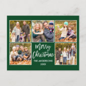 Carte Postale Brochure Script Noël Famille 5 Photo Vert (Devant)