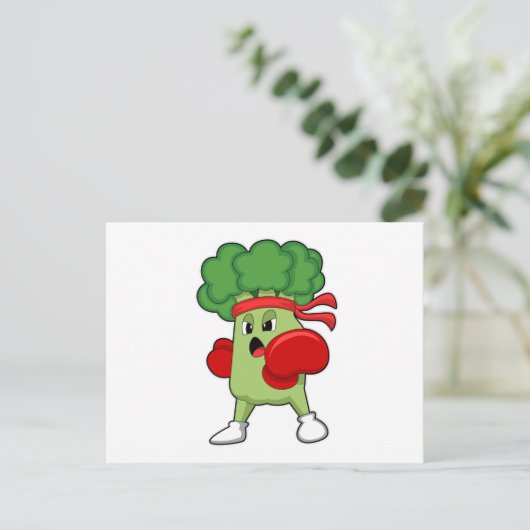 Carte Postale Brocoli à la boxe avec des gants de boxe (Debout devant)