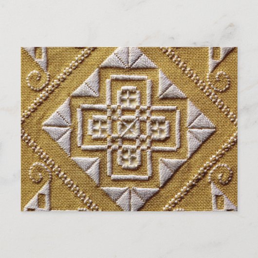 Carte Postale Broderie à découpe blanche IMPRIMÉE 1 sur lin pers (Devant)