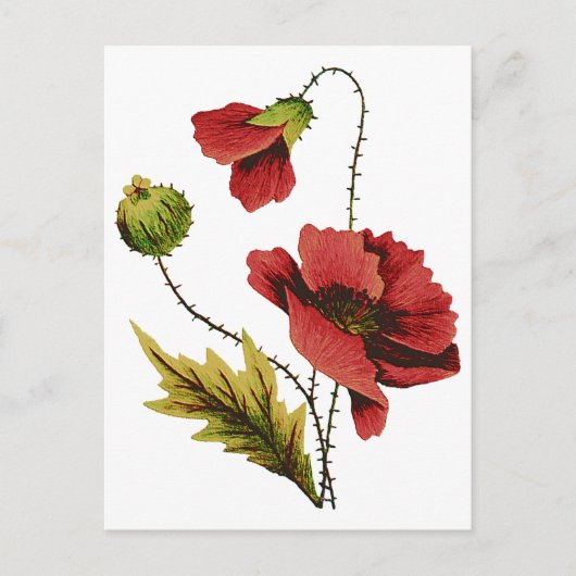 Carte Postale Broderie de crewel Red Poppy (Devant)