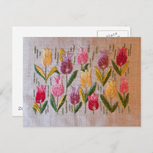 Carte Postale Broderie de cru de tulipes (Devant / Derrière)