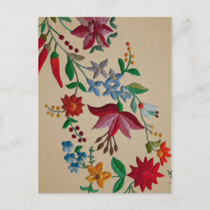 Carte Postale Broderie de fleur Folkart sur le revêtement du lin