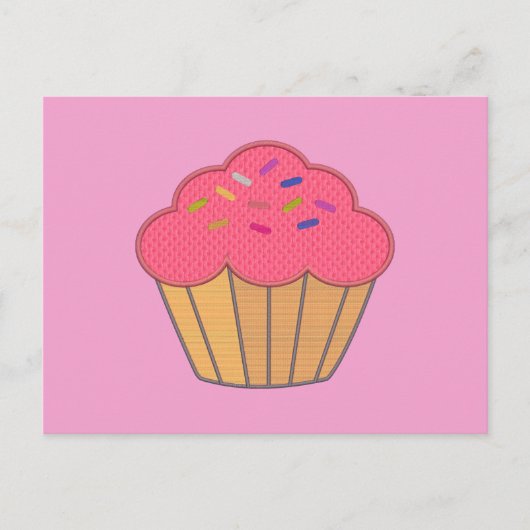 Carte Postale Broderie Faux Cupcake fraise Imprimer (Devant)