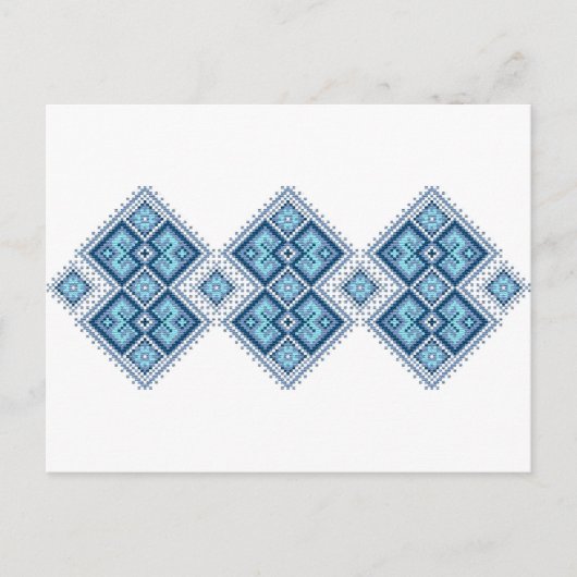 Carte Postale Broderie ukrainienne bleue vyshyvanka (Devant)