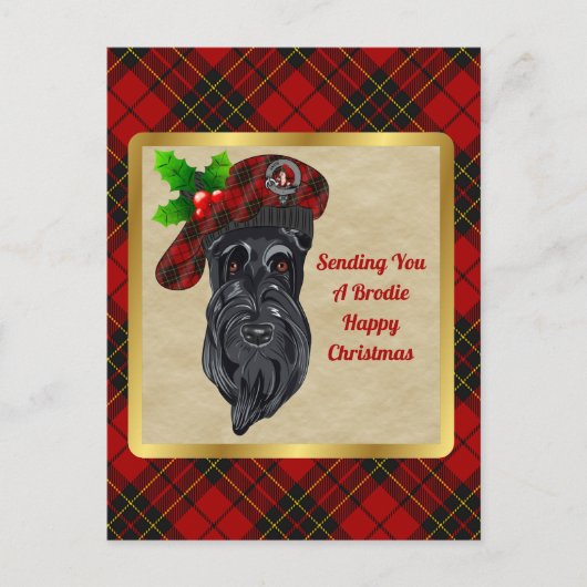 Carte Postale Brodie  Clan Badge & Tartan Noël (Devant)