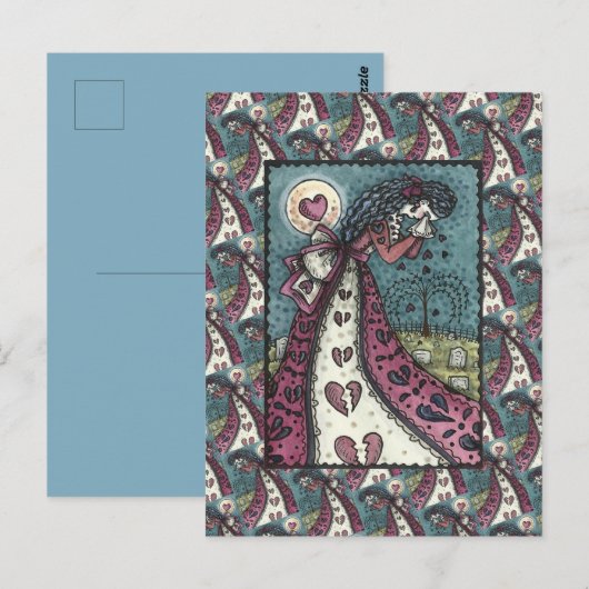 CARTE POSTALE BROKEN HEARDISE WEEPING VALENTINE, CEMETERY GOTH (Devant / Derrière)