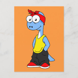 Carte Postale Brontosaurus habillé en vêtements Hip Hop.
