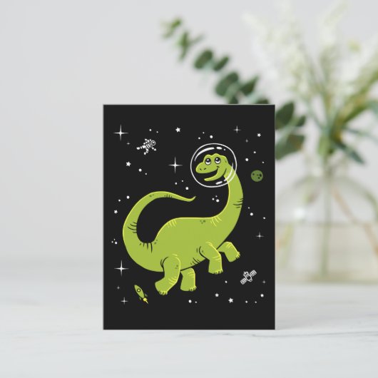 Carte Postale Brontosaurus Vert Dinos Dans L'Espace (Debout devant)