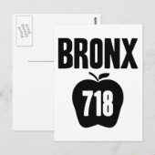 Carte Postale Bronx Avec Grosse Pomme & 718 Découpe De Code Zone (Devant / Derrière)