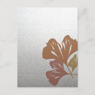 Carte Postale Bronze Ginkgo Leaves on Silver Effect Pattern