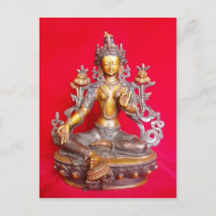 CARTE POSTALE BRONZE GREEN TARA STATUE ANCIEN TIBET