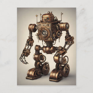 Carte Postale Bronze Steampunk Robot Sculpture