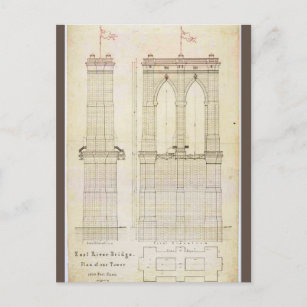 Carte Postale Brooklyn Bridge architecture NYC plan vintage