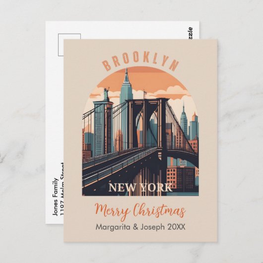 Carte Postale Brooklyn Bridge Retro New York (Devant / Derrière)