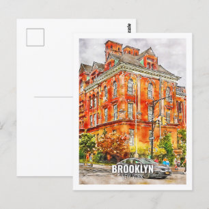 Carte Postale Brooklyn New York Fameux Voyage Aquarelle croquis