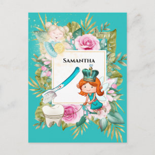 Carte Postale Brosse à dents de la fée des dents pièce d'or cadr