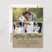 Carte Postale Brosse Kraft Script Mariage Noël 4 Photo (Devant / Derrière)