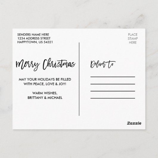 Carte Postale Brosse Kraft Script Mariage Noël 4 Photo (Dos)