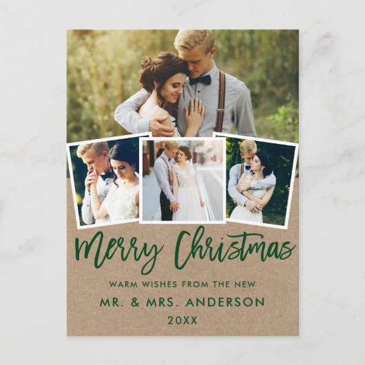 Carte Postale Brosse Kraft Script Mariage Noël 4 Photo (Devant)