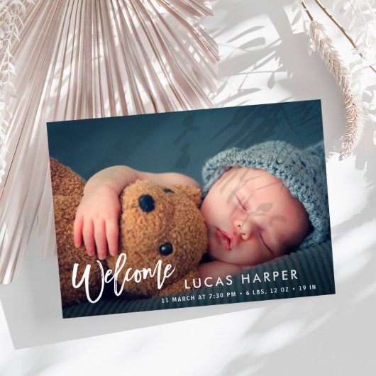 Carte Postale Brosse moderne lettrage faire-part de naissance bé