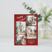 Carte Postale Brosse moderne rouge Script 4 Photo Bonne année (Debout devant)