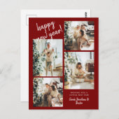 Carte Postale Brosse moderne rouge Script 4 Photo Bonne année (Devant / Derrière)