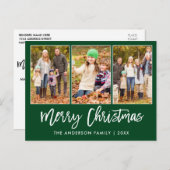 Carte Postale Brosse moderne Script 3 Photo Christmas Green (Devant / Derrière)