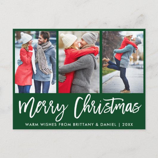 Carte Postale Brosse moderne Script 3 Photo Couple Christmas Gre (Devant)