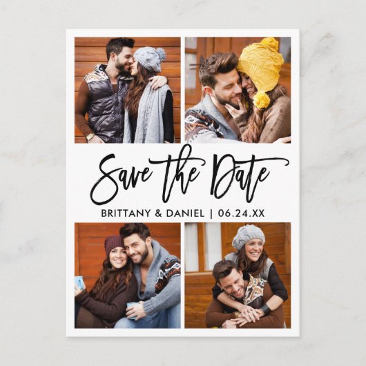 Carte Postale Brosse moderne Script 4 Collage de photos Enregist (Devant)