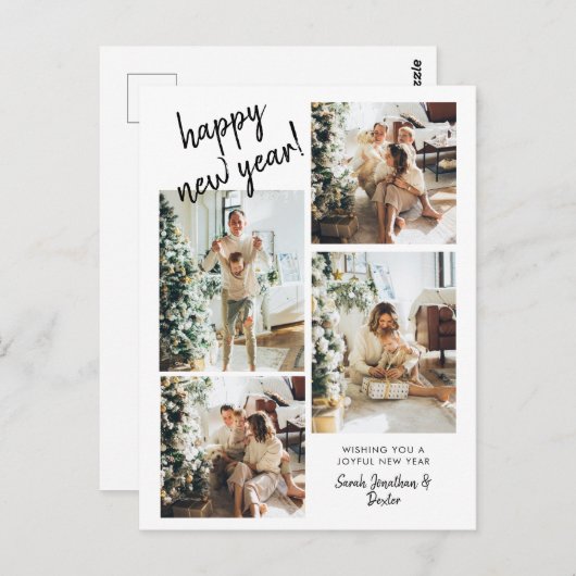 Carte Postale Brosse moderne Script 4 Photo Bonne année (Devant / Derrière)