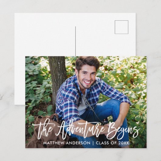 Carte Postale Brosse moderne Script Aventure commence la graduat (Devant / Derrière)