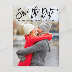 Carte Postale Brosse moderne Script Couple Photo B Enregistrer L